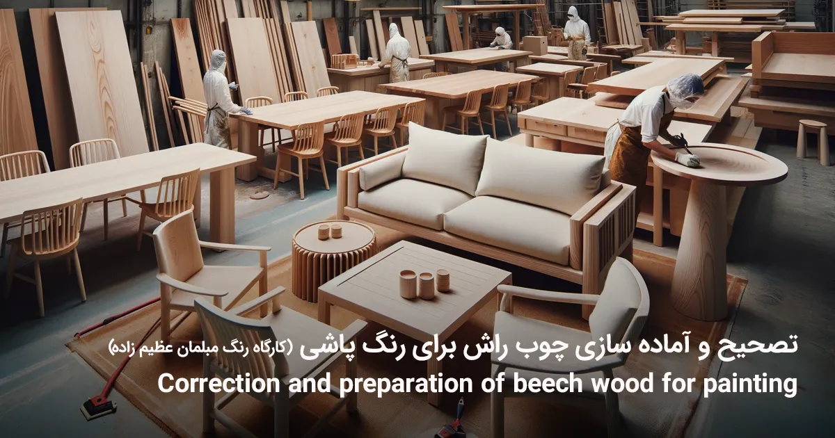 کارگاه رنگ مبلمان عظیم زاده را نمایش میدهد که در حال تصحیح رنگ بر روی میز ها، مبل ها و .. هستند