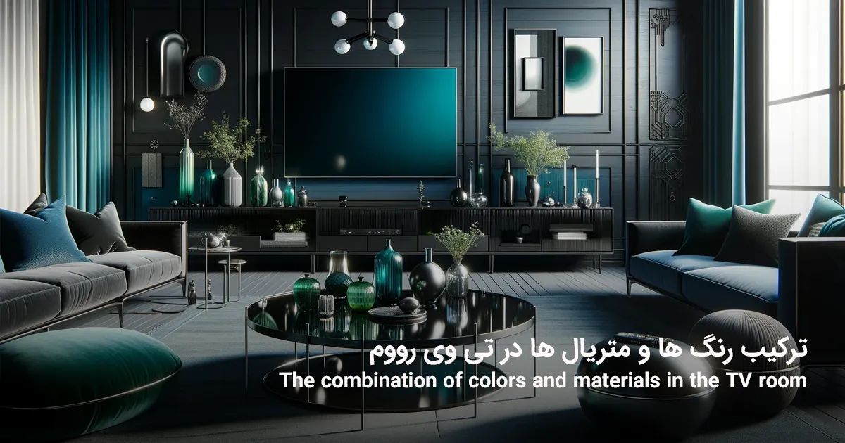 ترکیب رنگ ها و متریال ها در تی وی رووم